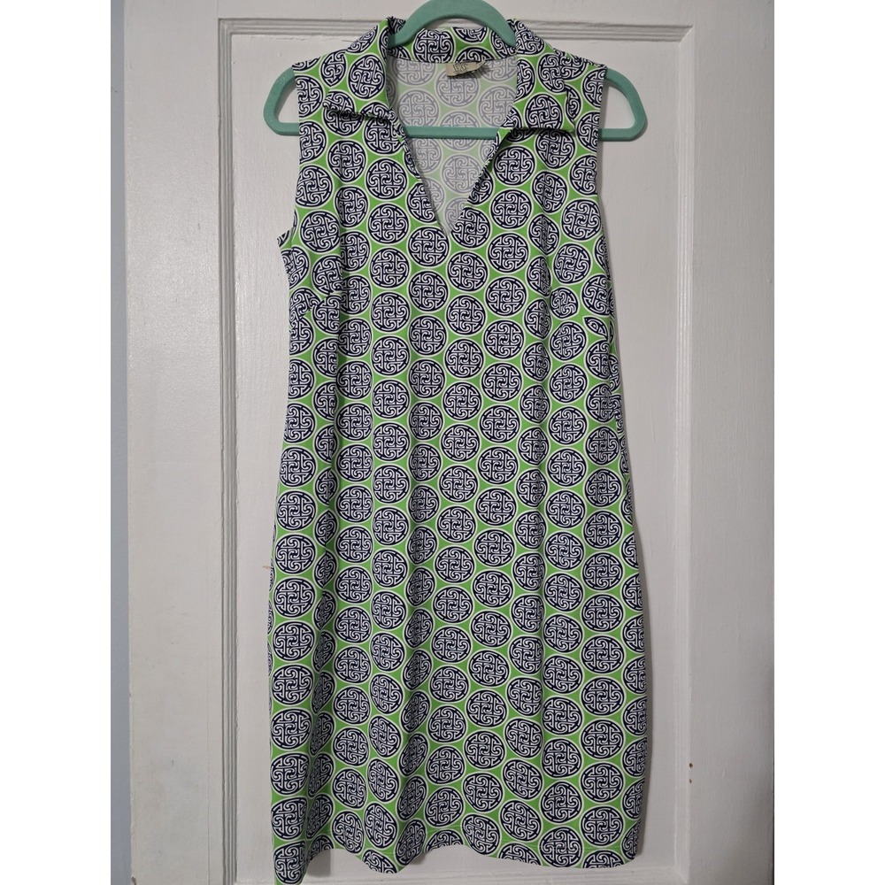 Katherine‎ Way St Regis Geometric Sleeveless Dress Size Medium Green Blue